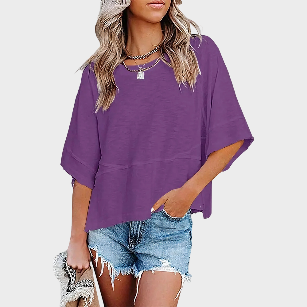 Panel Solid Color Flared Sleeve T-Shirt