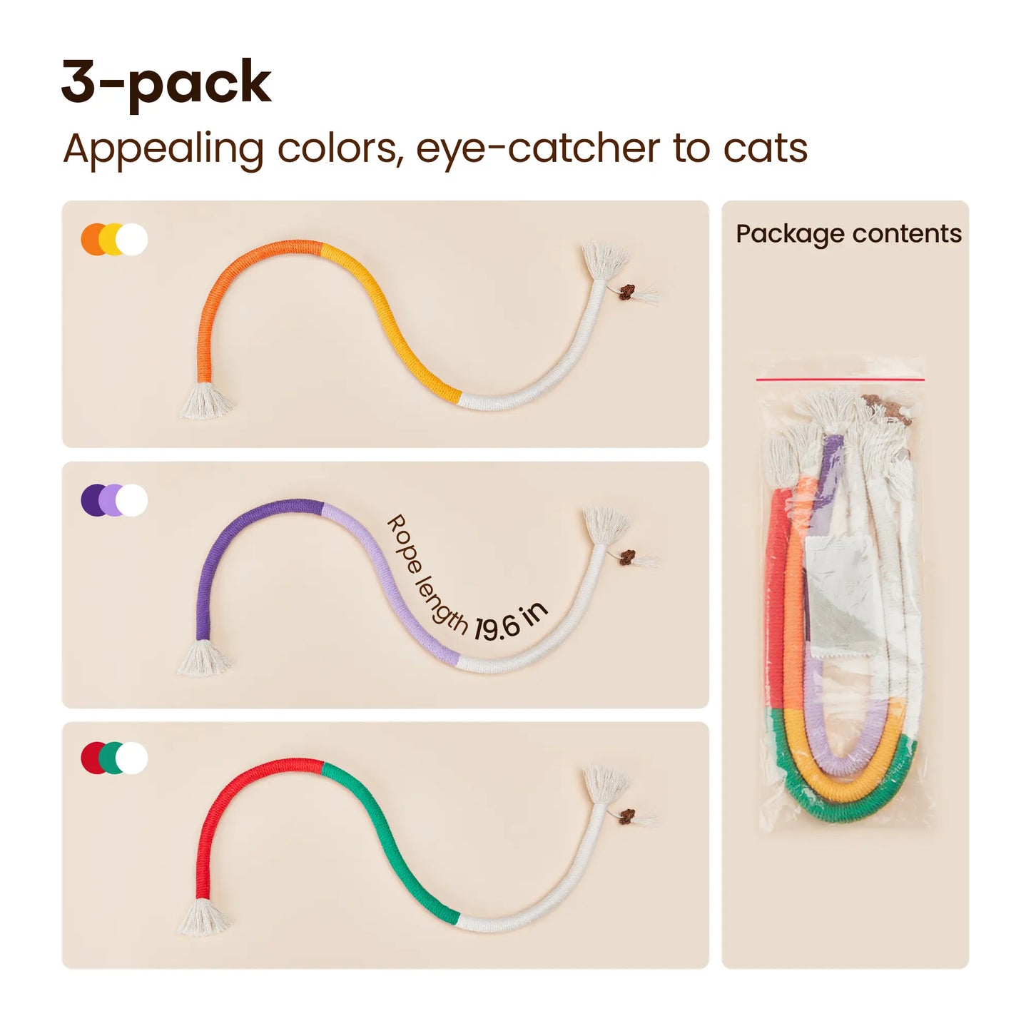 Stycove Cat Chew Toys 3Pcs – Safe Organic Teeth Cleaning Ropes