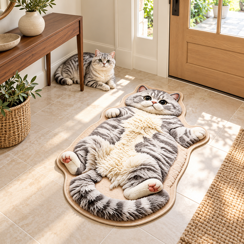 Chubby Tabby Cat Shaped Rug 🐱🤎
