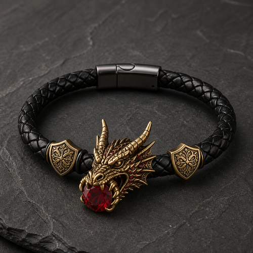 🐉 Dragonstone Guardian Bracelet | Sculpted Western Dragon Leather Bracelet – 6 Legendary Styles