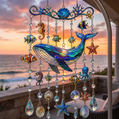 🐋🐢🐬Ocean-Themed Crystal Wind Chime – 🌊Bring the Ocean Glow to Your Garden