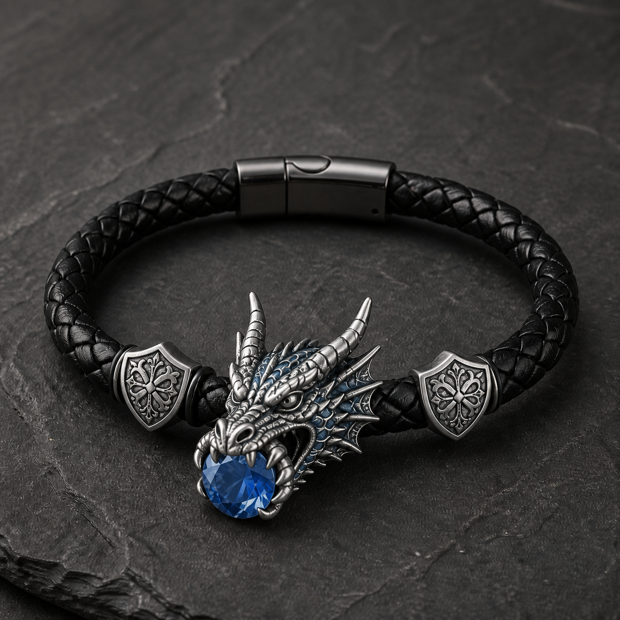 🐉 Dragonstone Guardian Bracelet | Sculpted Western Dragon Leather Bracelet – 6 Legendary Styles
