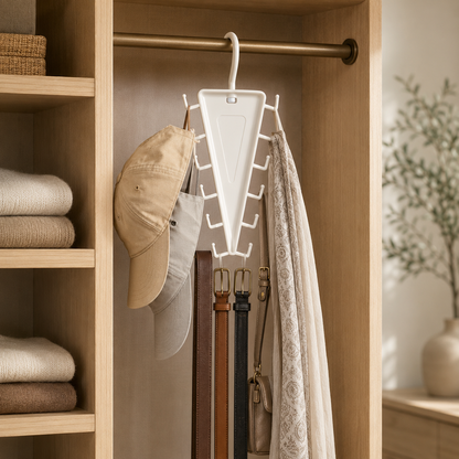 V-Shaped 12-Hook Rotating Closet Organizer, Space-Saving Hanger for Shirts, Pants, Scarves & Accessories