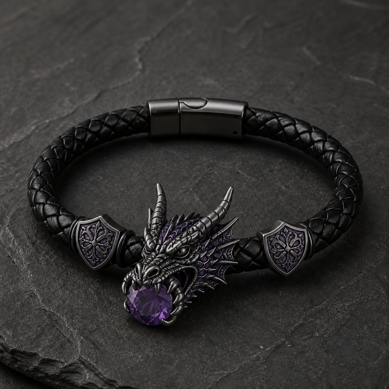 🐉 Dragonstone Guardian Bracelet | Sculpted Western Dragon Leather Bracelet – 6 Legendary Styles