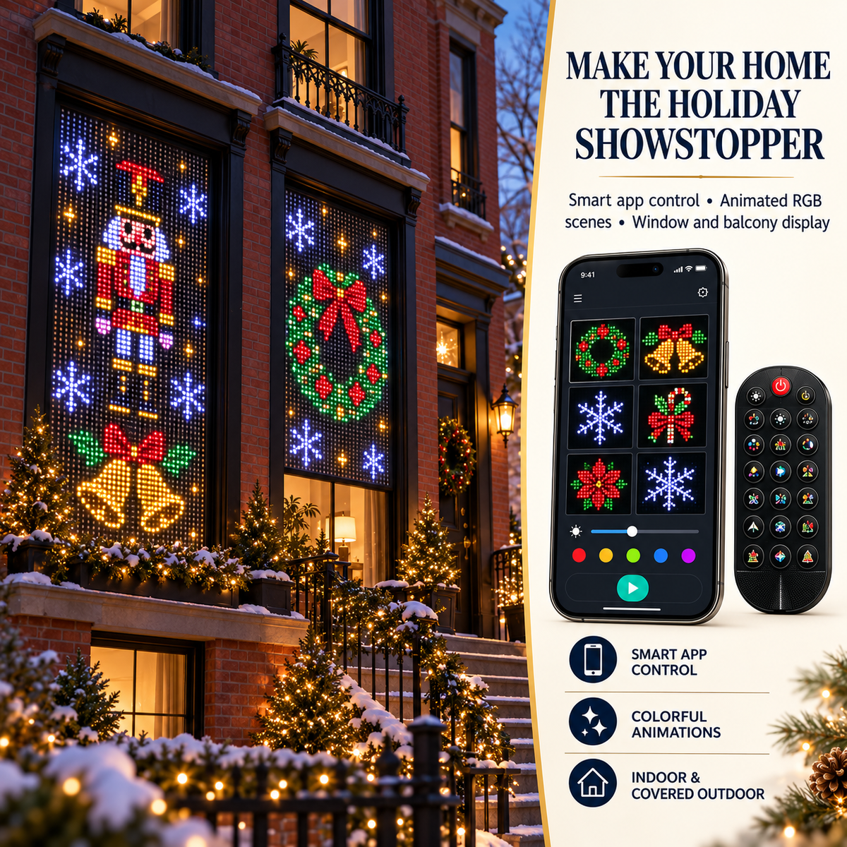 🎄 Smart RGB Pixel LED Curtain Lights | App-Controlled Dynamic Holiday Light Show for Outdoor Home Decoration