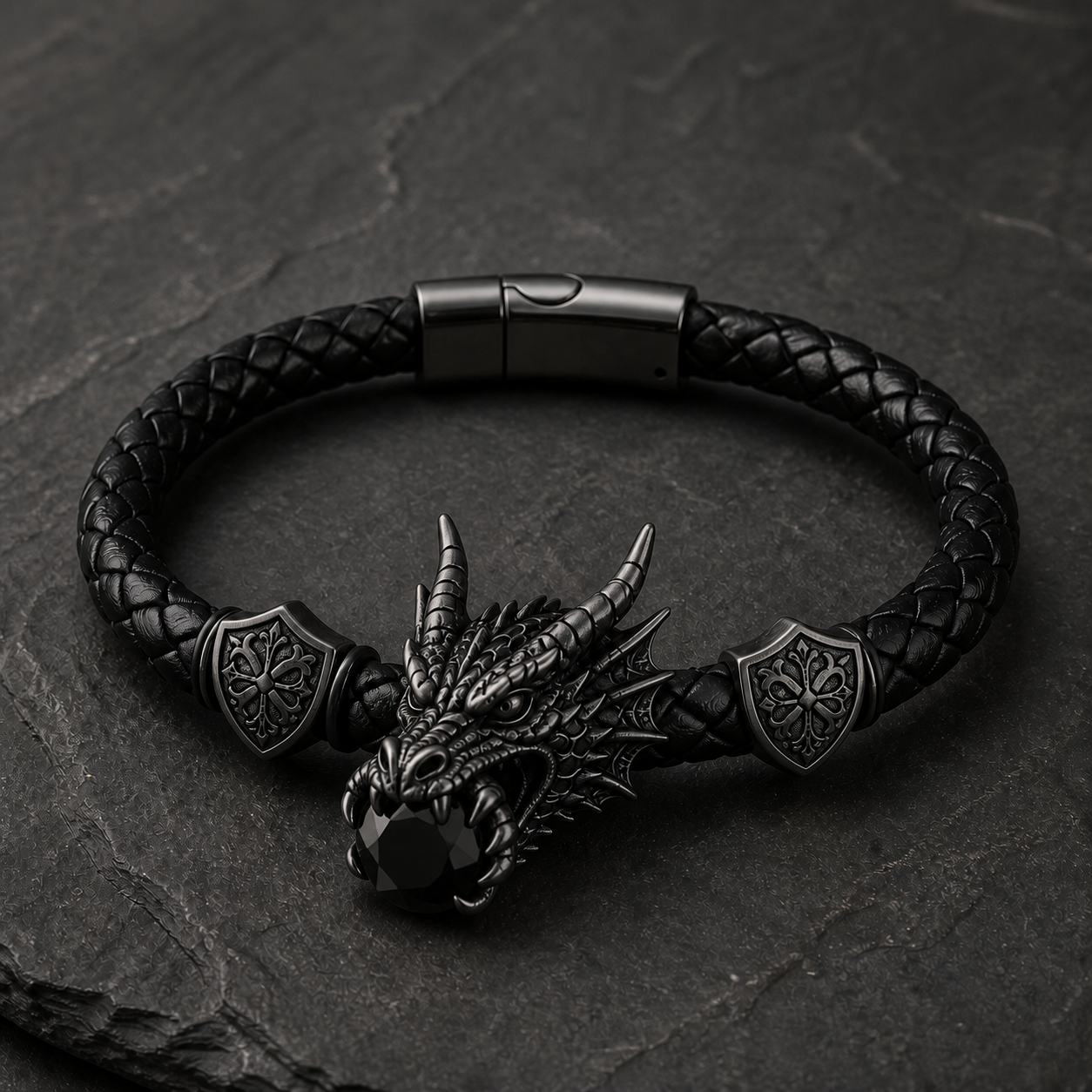 🐉 Dragonstone Guardian Bracelet | Sculpted Western Dragon Leather Bracelet – 6 Legendary Styles