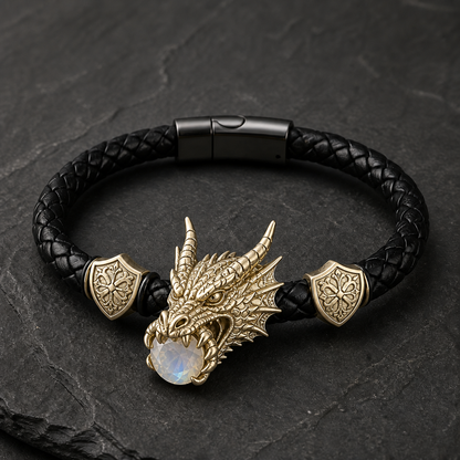 🐉 Dragonstone Guardian Bracelet | Sculpted Western Dragon Leather Bracelet – 6 Legendary Styles