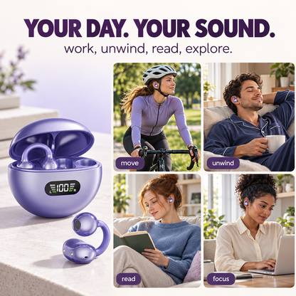 🎧👂Open-Ear Clip-On Bluetooth Earbuds – all-day comfort, immersive sound, leakage control, 8-10h battery, touch control. No ear pain! 🔋💪