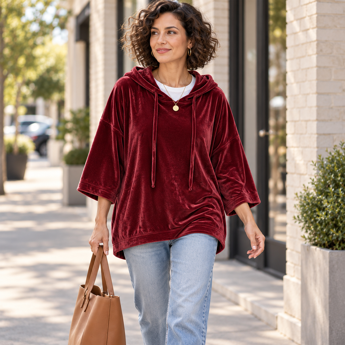 Women's Velour Oversized Hoodie 3/4 Sleeve