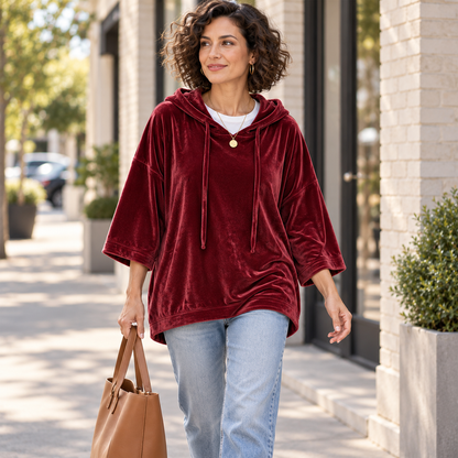 Women's Velour Oversized Hoodie 3/4 Sleeve