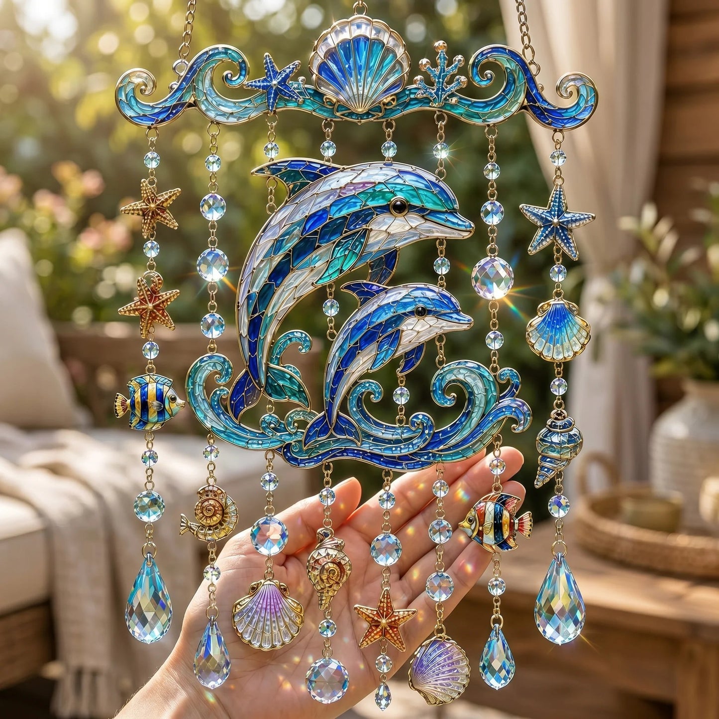 🐋🐢🐬Ocean-Themed Crystal Wind Chime – 🌊Bring the Ocean Glow to Your Garden