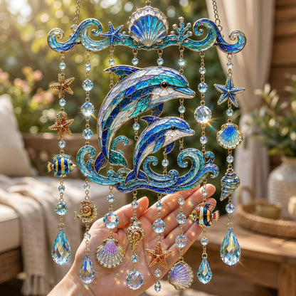 🐋🐢🐬Ocean-Themed Crystal Wind Chime – 🌊Bring the Ocean Glow to Your Garden