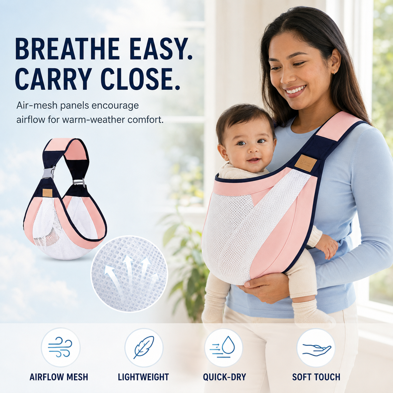 Adjustable single-shoulder portable strap | Lightweight and breathable mesh hip strap🧸