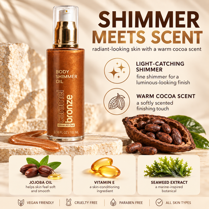 Body Glow Shimmer Oil, Caramel Bronze & Golden Nectar, 3.3 fl oz