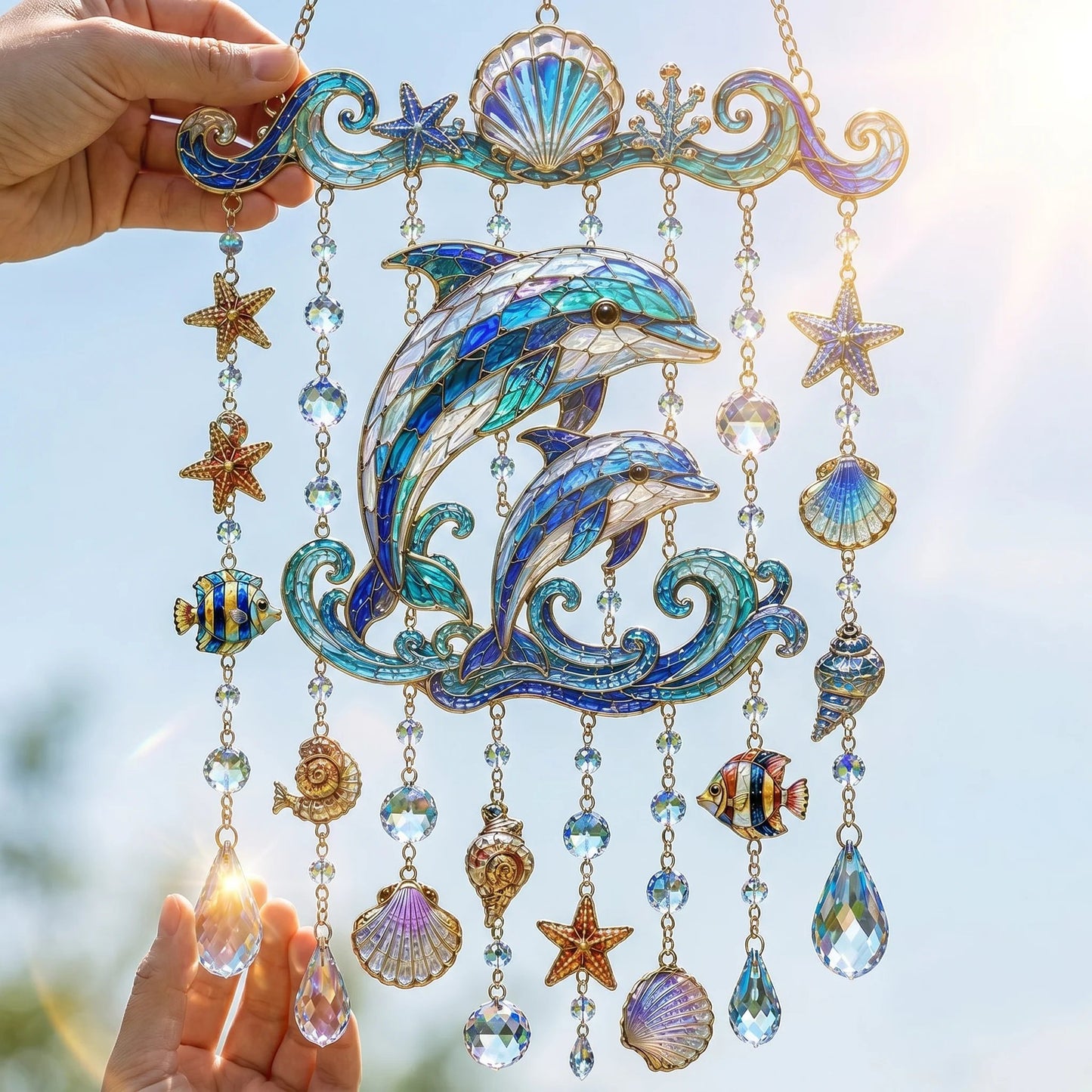 🐋🐢🐬Ocean-Themed Crystal Wind Chime – 🌊Bring the Ocean Glow to Your Garden