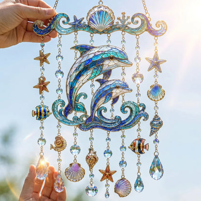 🐋🐢🐬Ocean-Themed Crystal Wind Chime – 🌊Bring the Ocean Glow to Your Garden