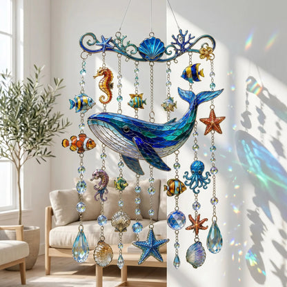 🐋🐢🐬Ocean-Themed Crystal Wind Chime – 🌊Bring the Ocean Glow to Your Garden