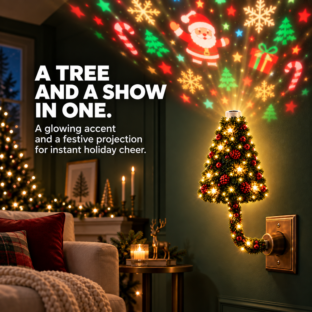 Christmas tree projection light decorating a living room