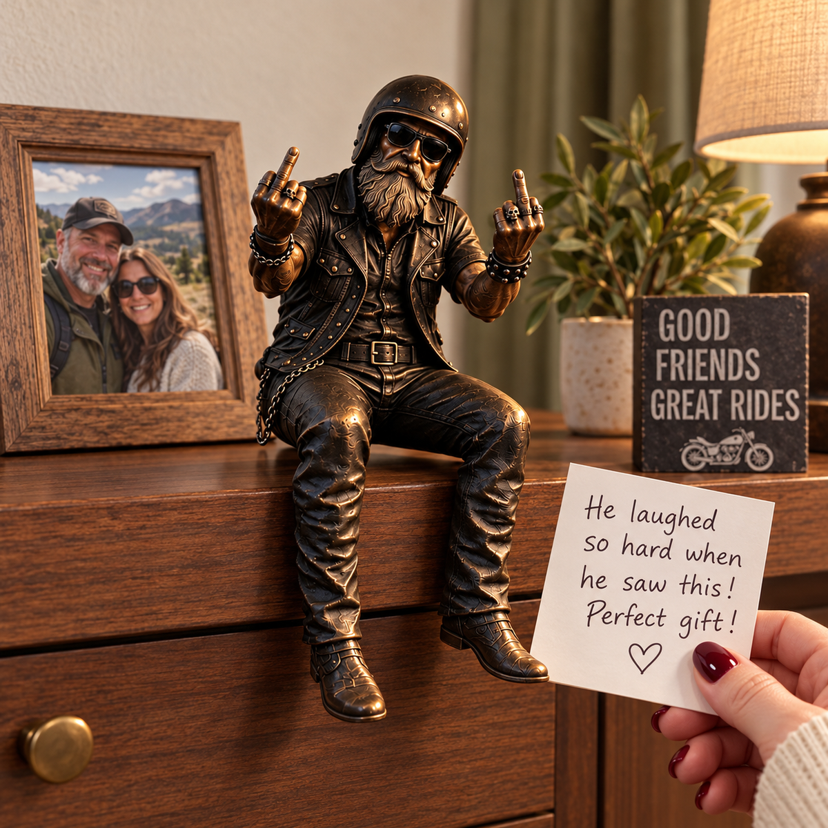 Old Biker Soul Shelf Sitter Collection – Rustic Motorcycle Rider Figurines for Men