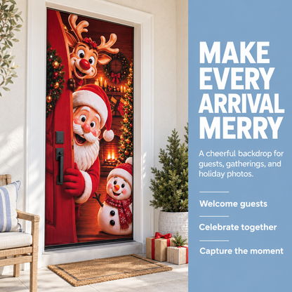 Christmas Door Cover Elastic Santa Reindeer Snowman Xmas Tree Decoration