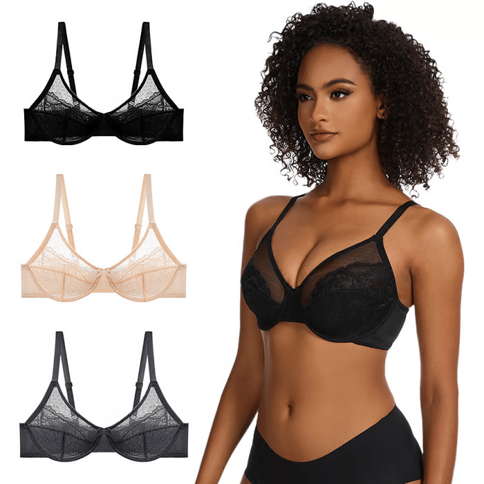 Floral Lace Plus Size Underwire Unlined Comfort Unpadded Full Coverage Bra