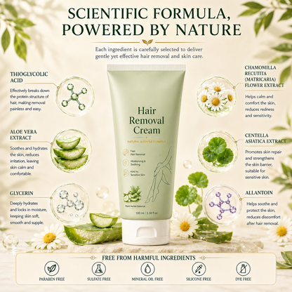 Natural Gentle Hair Removal Cream | For Women & Men, Sensitive Skin（ New and old packaging shipped at random.）