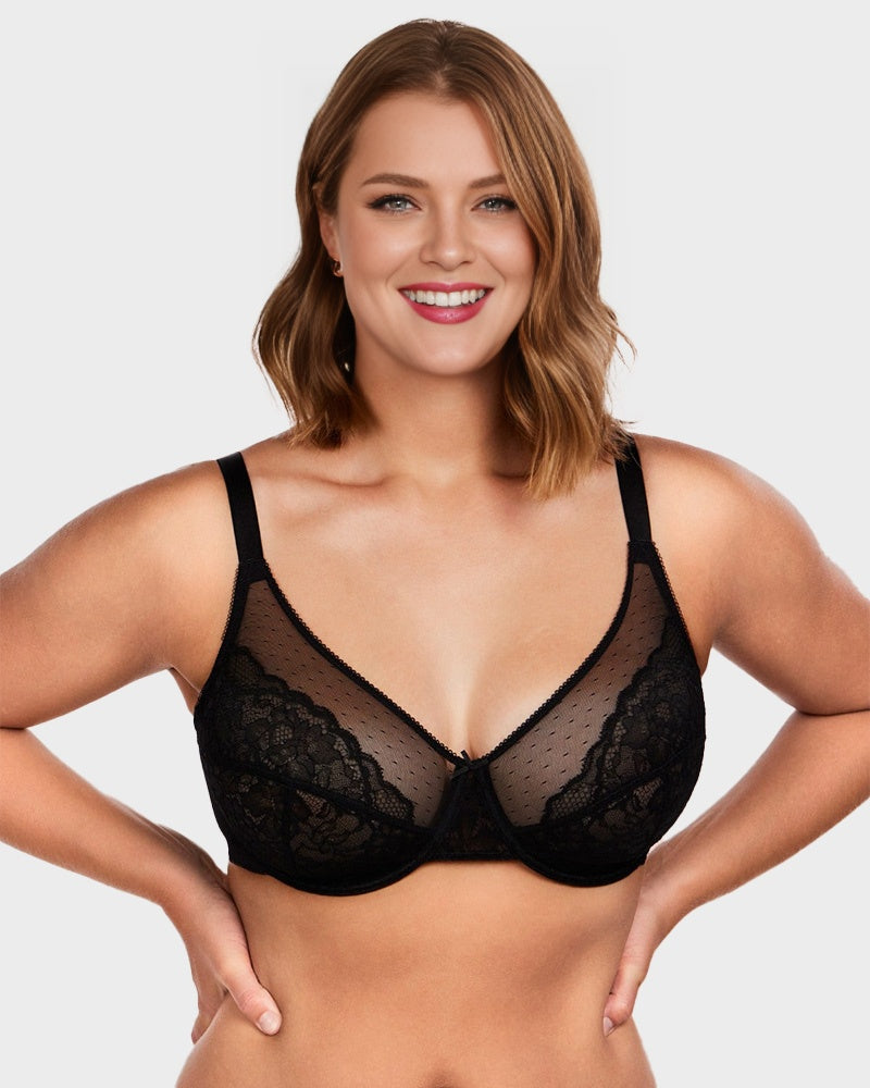 Floral Lace Plus Size Underwire Unlined Comfort Unpadded Full Coverage Bra