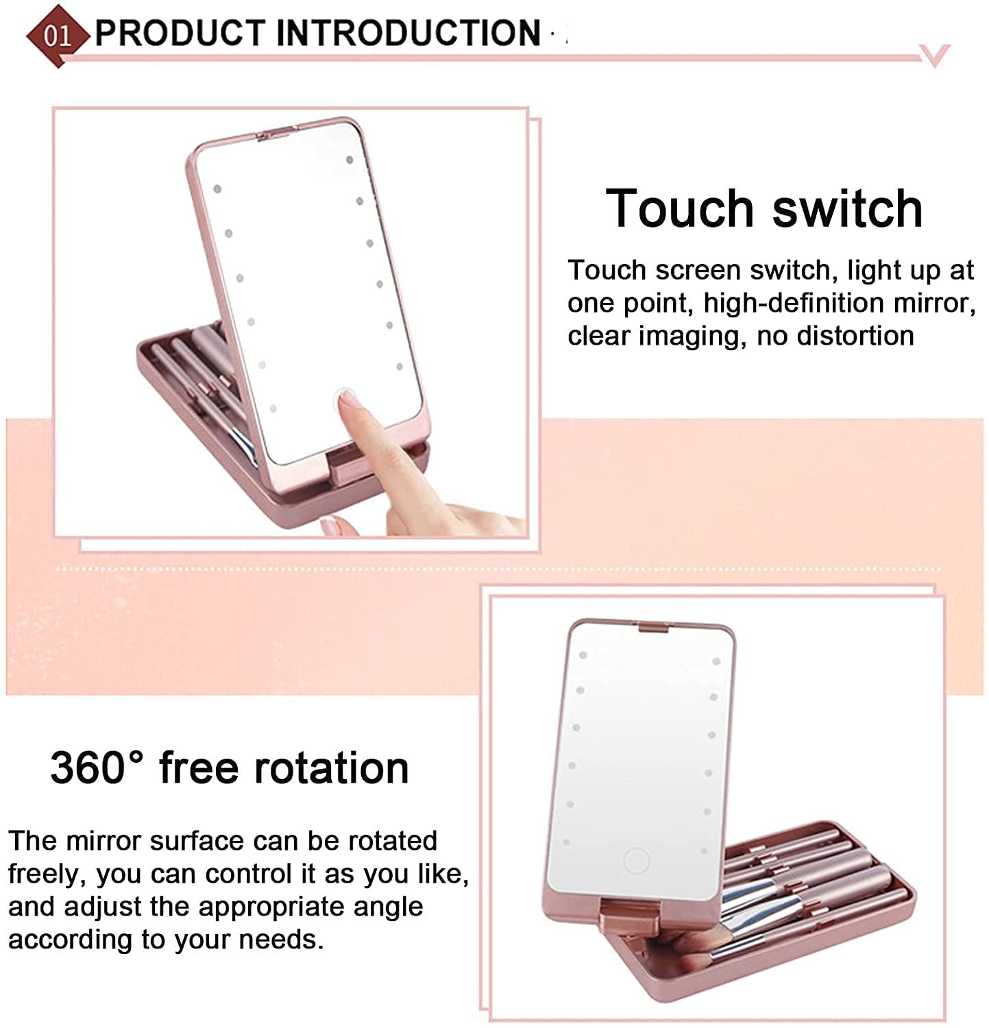 Travel Makeup Brush Set with LED light