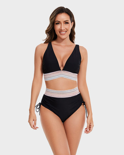 2026 High Waisted Tummy Control Color Block Bikini Sets
