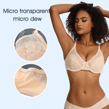 Floral Lace Plus Size Underwire Unlined Comfort Unpadded Full Coverage Bra