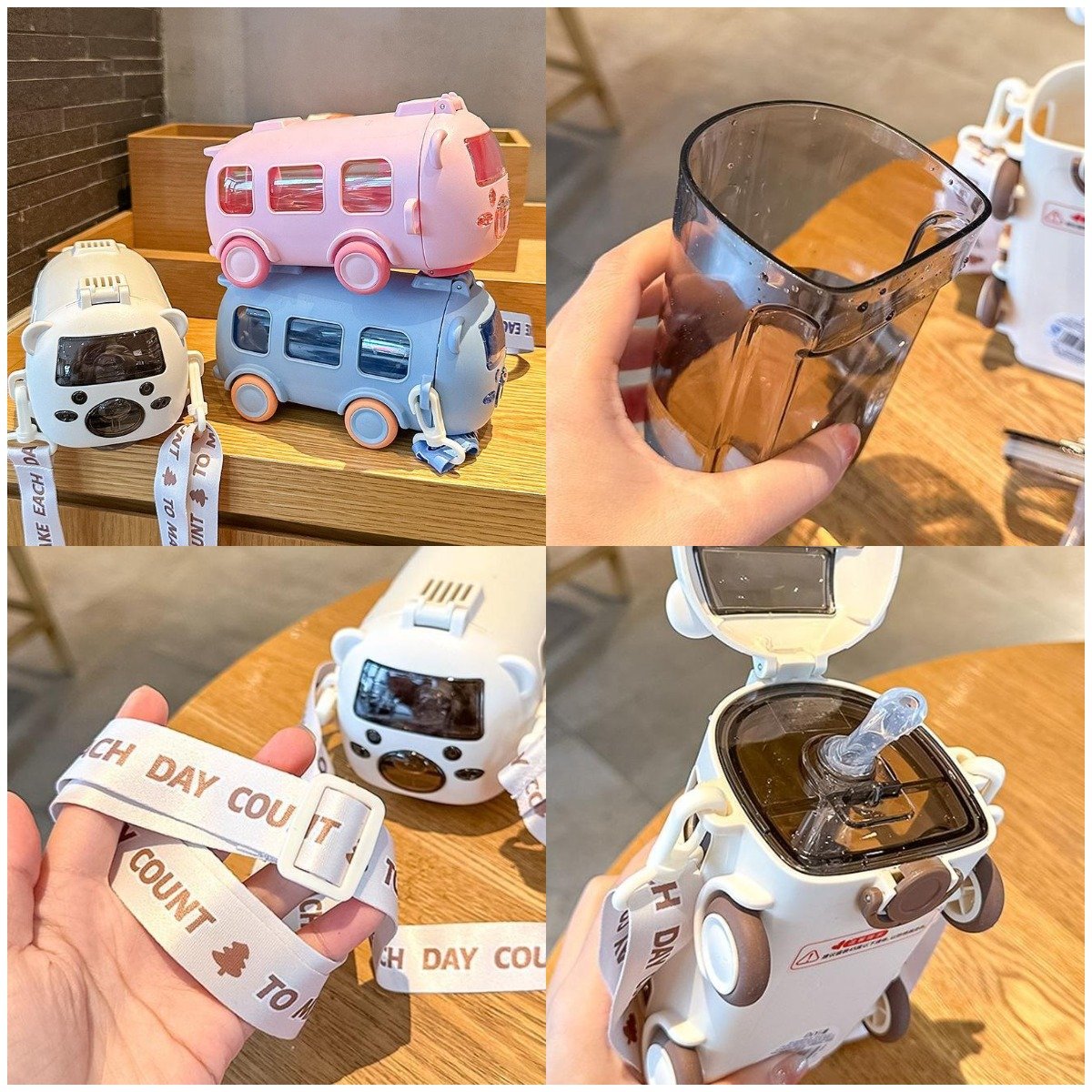 Portable Water Cup in Bus Shape with Strap（16.9 Oz）