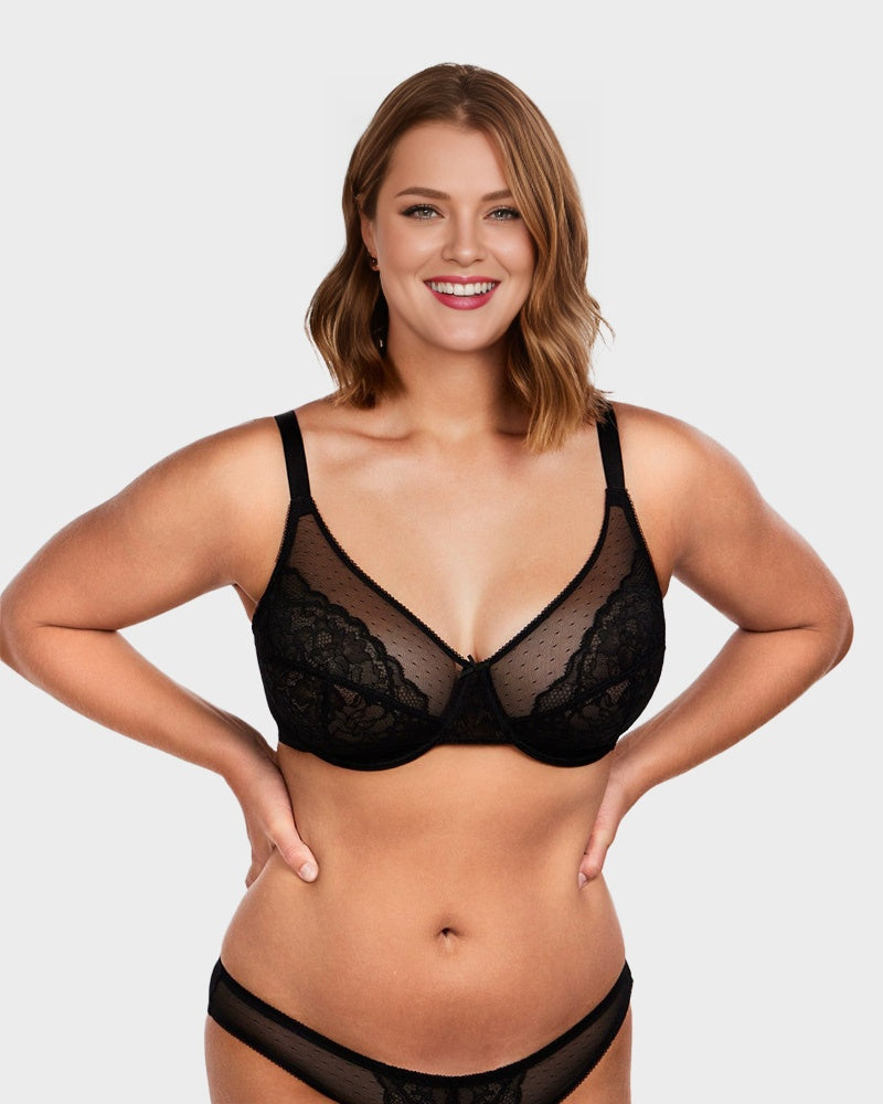 Floral Lace Plus Size Underwire Unlined Comfort Unpadded Full Coverage Bra
