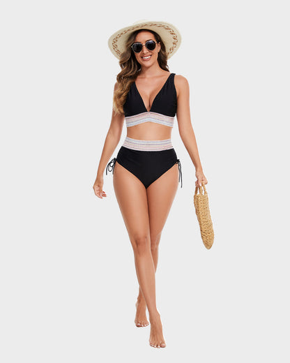 2026 High Waisted Tummy Control Color Block Bikini Sets