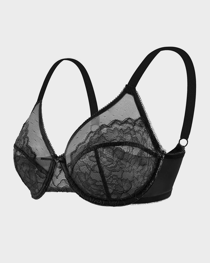 Floral Lace Plus Size Underwire Unlined Comfort Unpadded Full Coverage Bra