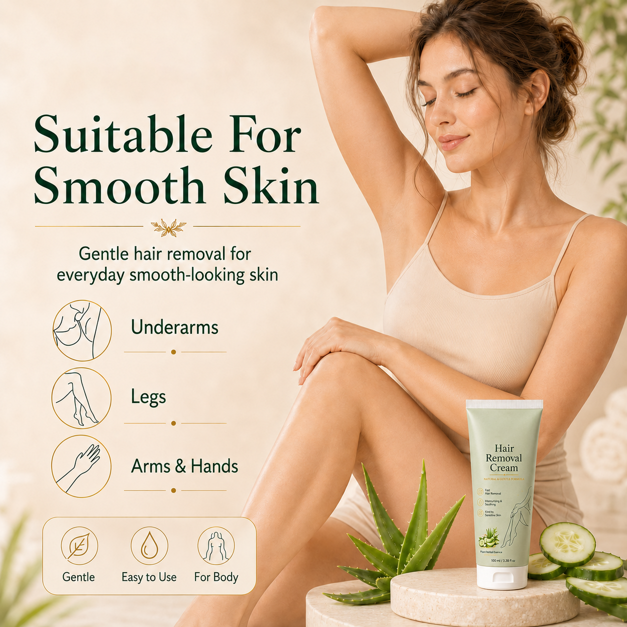 Natural Gentle Hair Removal Cream | For Women & Men, Sensitive Skin（ New and old packaging shipped at random.）
