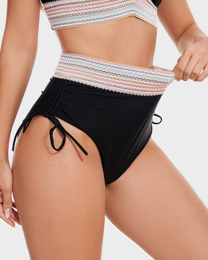 2026 High Waisted Tummy Control Color Block Bikini Sets
