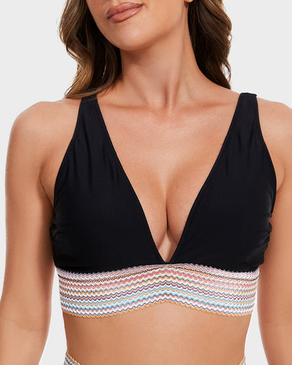 2026 High Waisted Tummy Control Color Block Bikini Sets