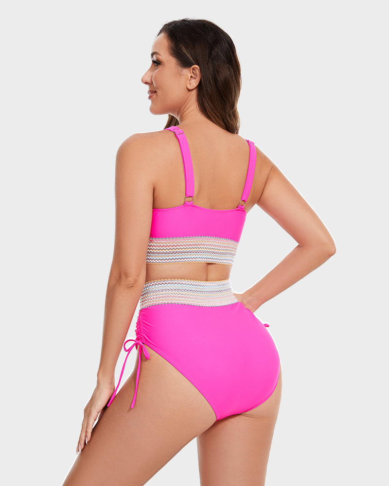 2026 High Waisted Tummy Control Color Block Bikini Sets