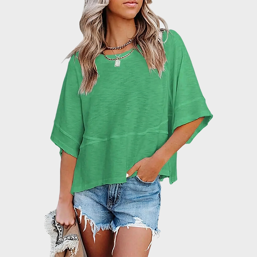 Panel Solid Color Flared Sleeve T-Shirt