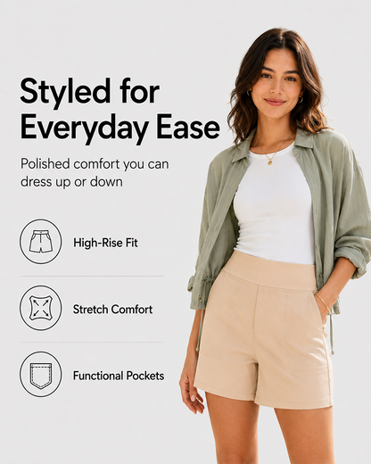 Women's High-Waisted Athletic Bermuda Shorts with Pockets – Running, Yoga, Summer Casual Activewear