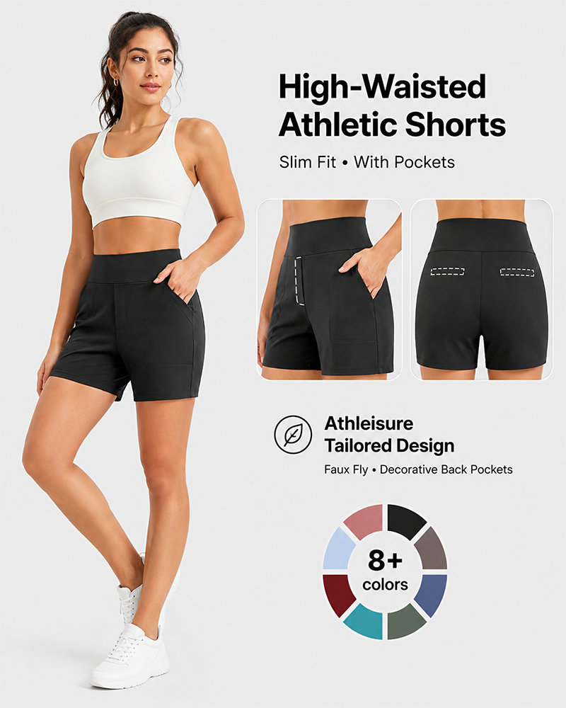 Women's High-Waisted Athletic Bermuda Shorts with Pockets – Running, Yoga, Summer Casual Activewear