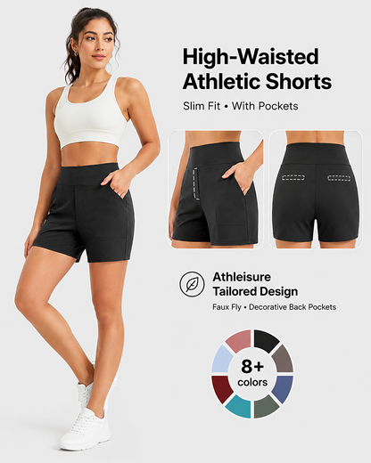 Women's High-Waisted Athletic Bermuda Shorts with Pockets – Running, Yoga, Summer Casual Activewear
