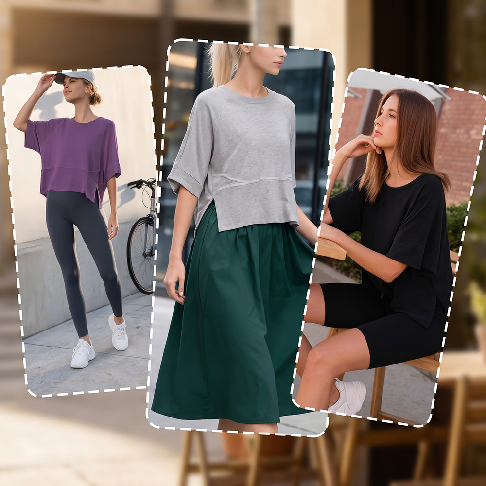 Panel Solid Color Flared Sleeve T-Shirt