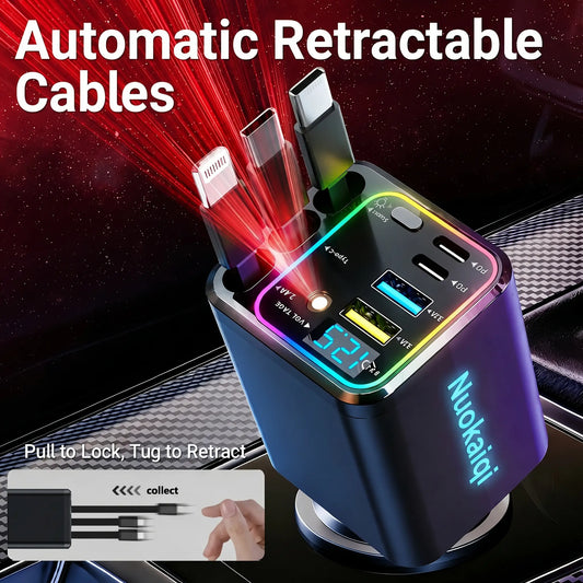 Ultimate Power Station for Phone, Pad & Laptop,Car Charger: Starry LED,1-Click Galaxy Projector,Star Projector Tangle-Free Retractable Cables & Super Fast Charge,PD20W,USB-A 65W,All 120W Max,Power Hub,
