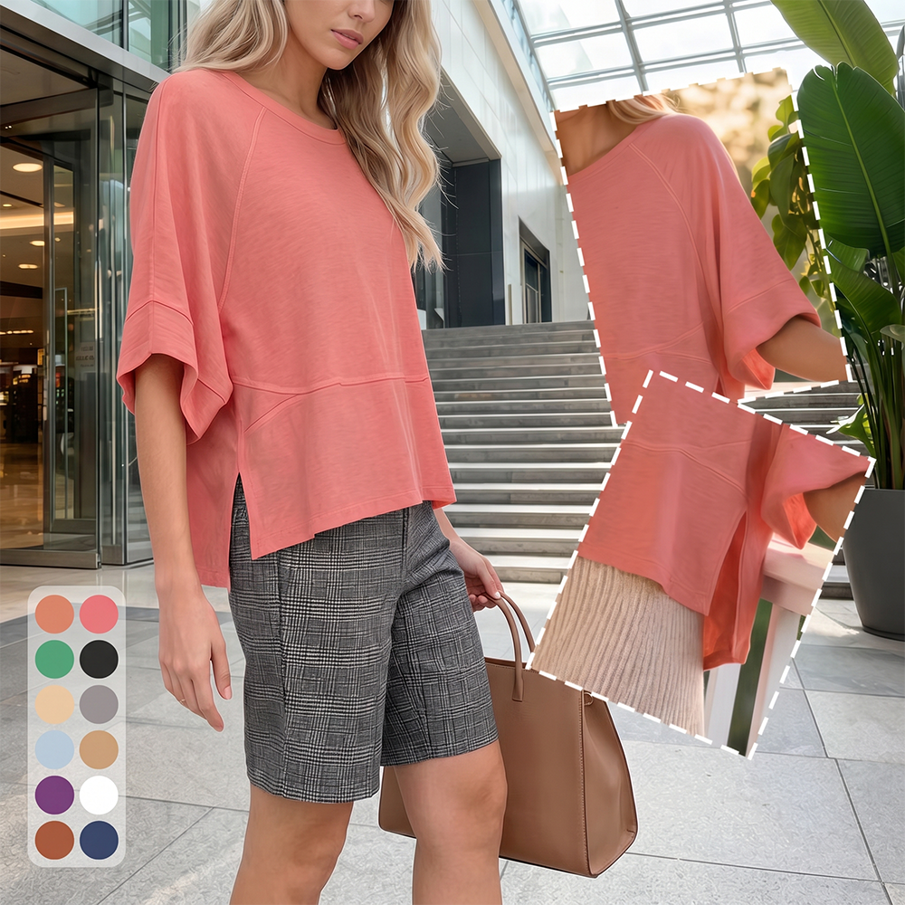 Panel Solid Color Flared Sleeve T-Shirt