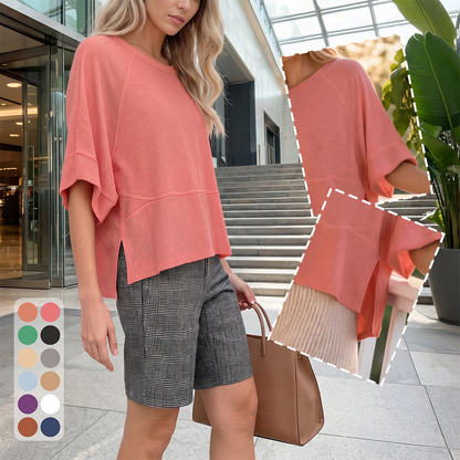 Panel Solid Color Flared Sleeve T-Shirt