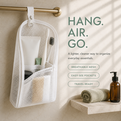 🧼 2-Pack Portable Quick-Dry Mesh Toiletry Bags – Hanging Travel Organizers with Toothbrush Slots