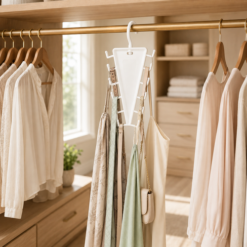 V-Shaped 12-Hook Rotating Closet Organizer, Space-Saving Hanger for Shirts, Pants, Scarves & Accessories