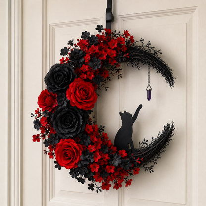 ✨Handmade Halloween Cat Wreath🐈‍⬛🌙