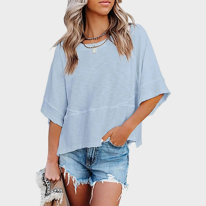 Panel Solid Color Flared Sleeve T-Shirt